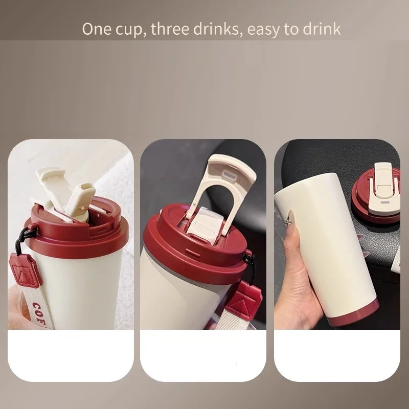 New 530ml 316stainless steel insulated cup with straw and lid coffee mug large capacity car cup - Image 2