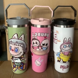 S7714e640c1044003a898d47accb250d56.webp Outdoor Portable Stainless Steel Thermos Cup New Cute Cartoon Pattern Bingba Cup Large Capacity Car Cup Single Drink Handle Cup